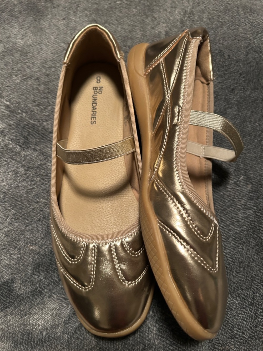 No Boundaries Metallic Gold Slip-On Mary Jane Flats